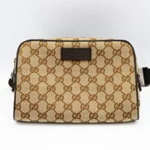 Gucci Waist Clutch Body Bum Crossbody Belt Bag GG Beige Brown Sling h